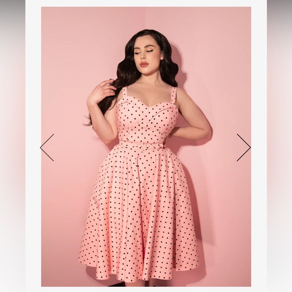 MANEATER SWING DRESS IN ROSE PINK POLKA DOT - VIXEN BY MICHELINE PITT